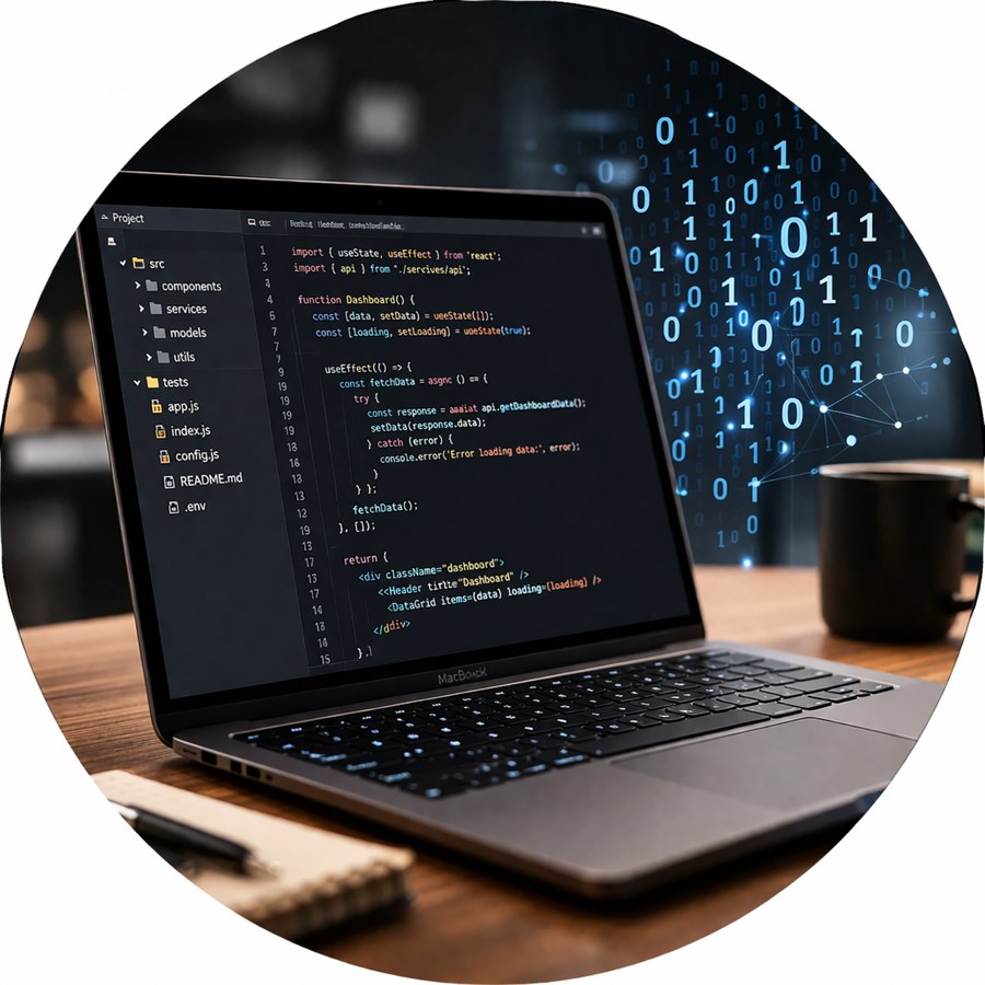 Laptop showing software code